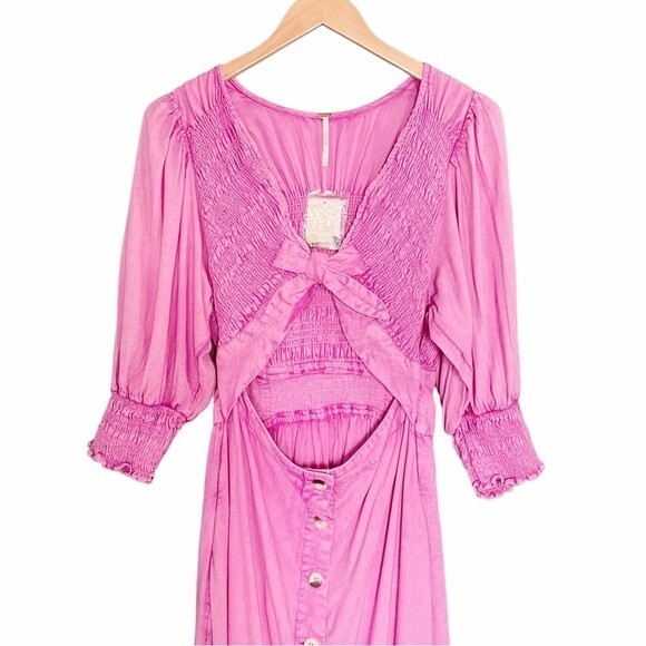 NWT Free People String of Hearts Cutout Maxi Dress Pink Crocus Size Medium NEW - Picture 8 of 16